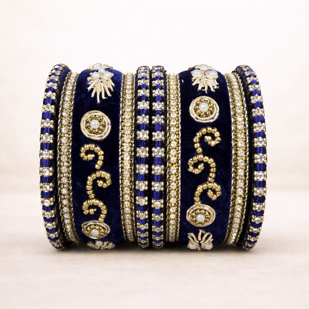 Shrikaa Velvet Bangles SVB-1010 - Navy Blue