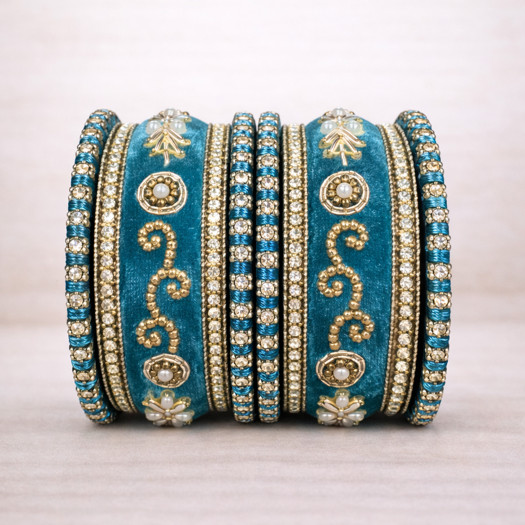 Shrikaa Velvet Bangles SVB-1010 - Firozi