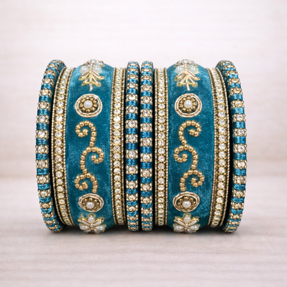 Shrikaa Velvet Bangles SVB-1010 - Firozi