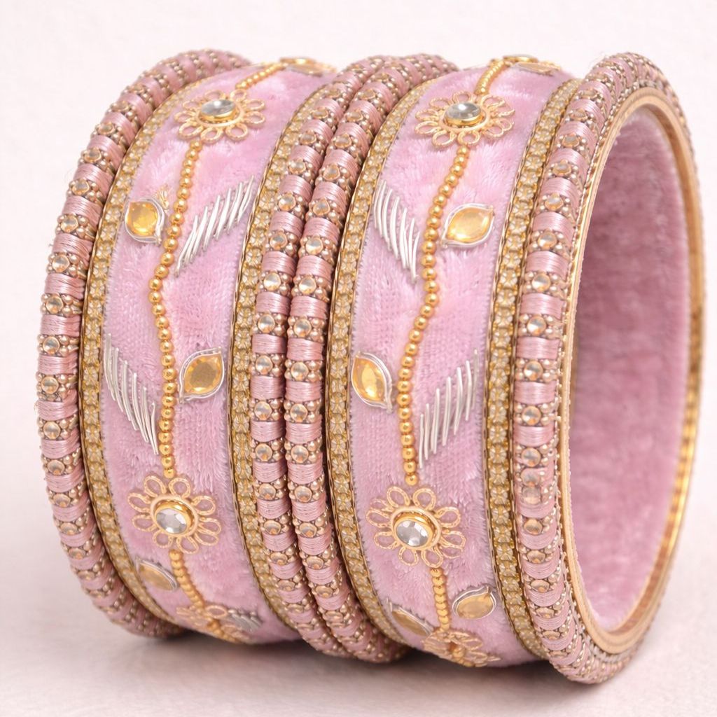 Shrika Velvet Bridal Bangles – Floral Multi-Color Set