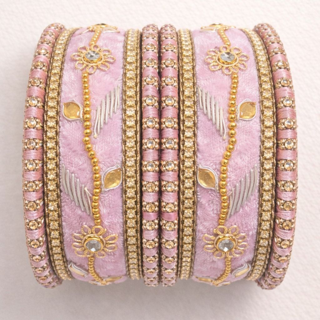 Shrika Velvet Bridal Bangles – Floral Multi-Color Set