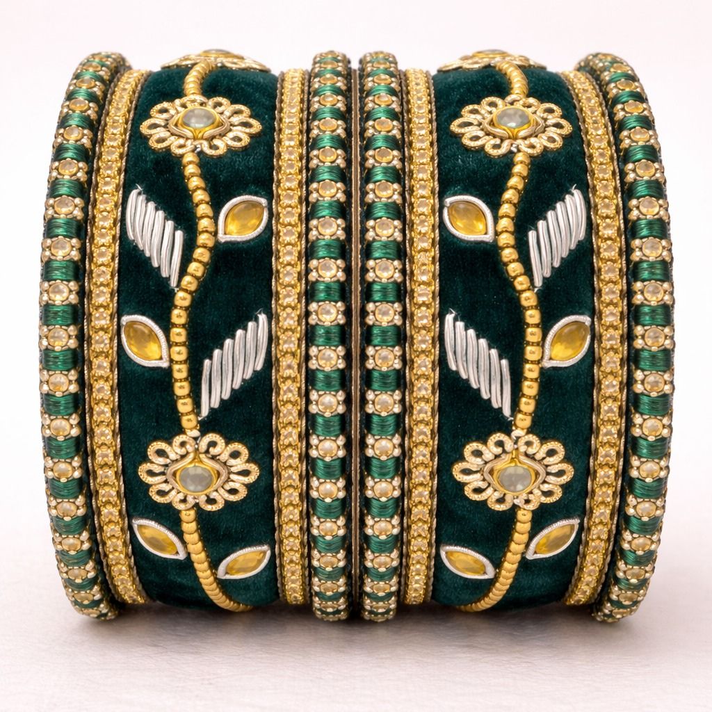 Shrika Velvet Bridal Bangles – Floral Multi-Color Set