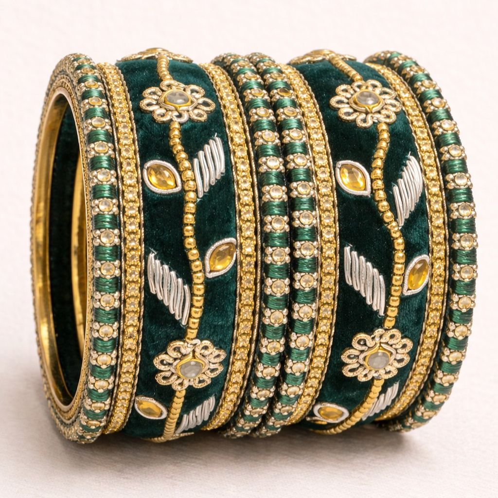 Shrika Velvet Bridal Bangles – Floral Multi-Color Set