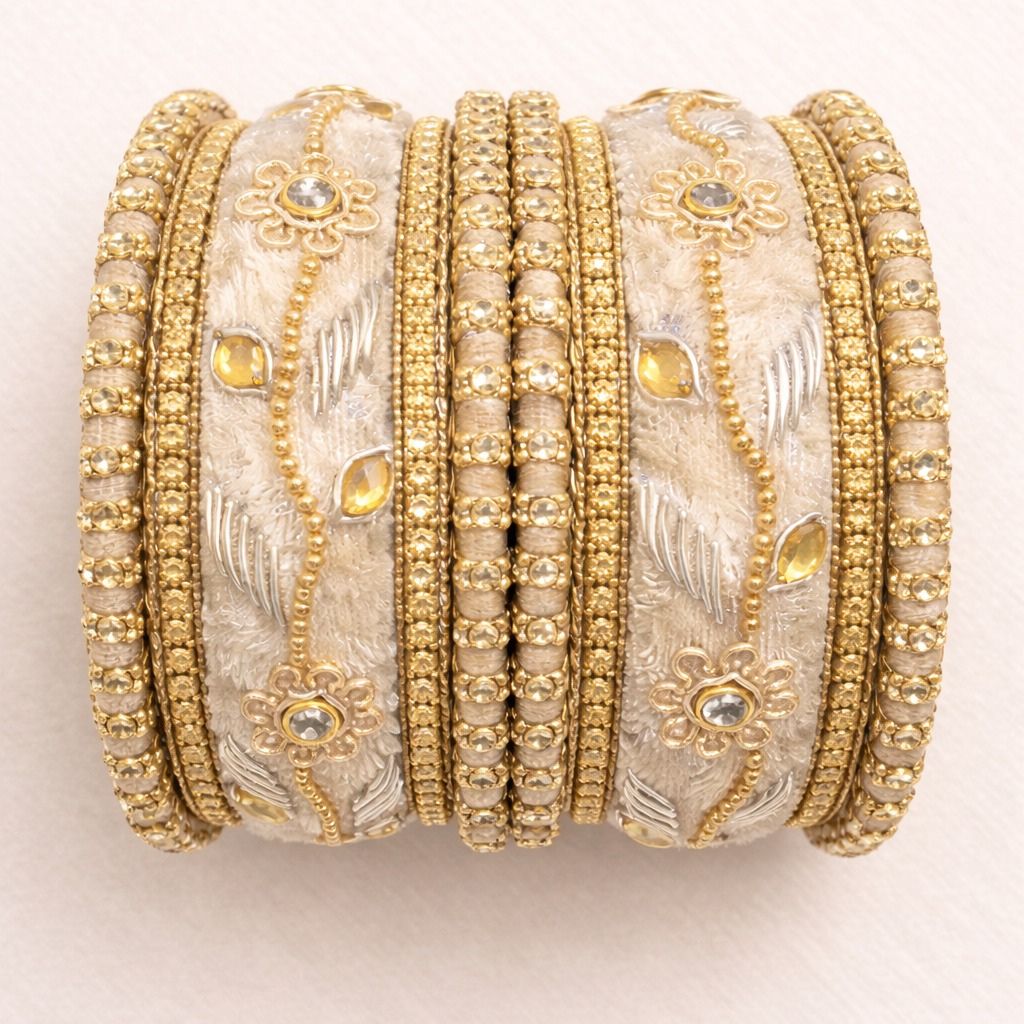 Shrika Velvet Bridal Bangles – Floral Multi-Color Set