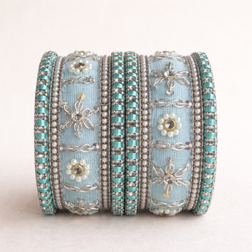 Shrikaa Velvet Bangles SVB-1012 - Sky Blue