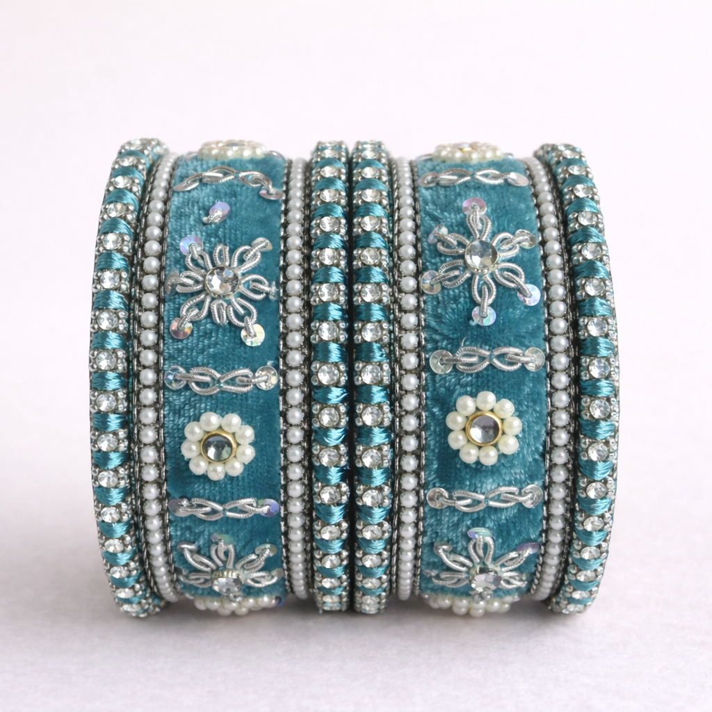 Shrikaa Velvet Bangles SVB-1012 - Firozi