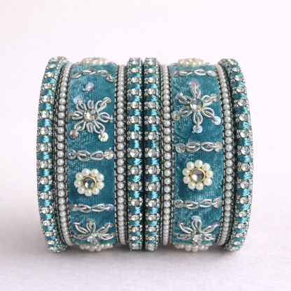 Shrikaa Velvet Bangles SVB-1012 - Firozi