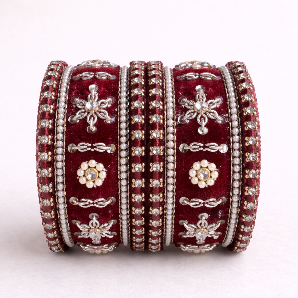 Shrikaa Velvet Bangles SVB-1012 - Maroon