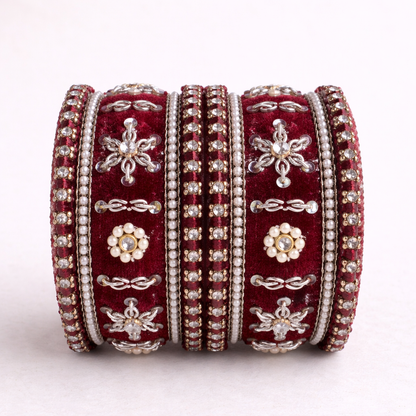 Shrikaa Velvet Bangles SVB-1012 - Maroon