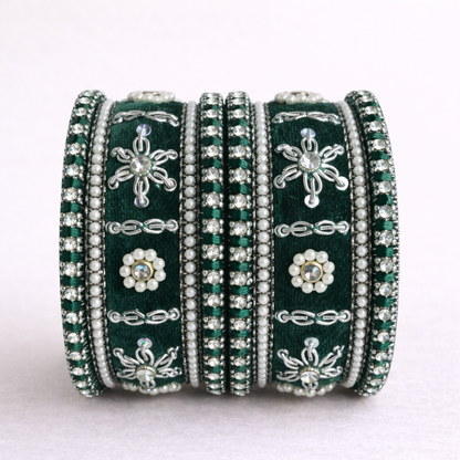 Shrikaa Velvet Bangles SVB-1012 - Dark Green