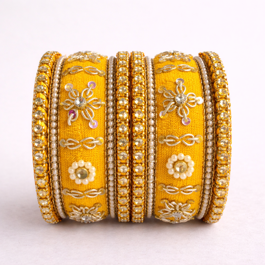 Shrikaa Velvet Bangles SVB-1012 - Mustard