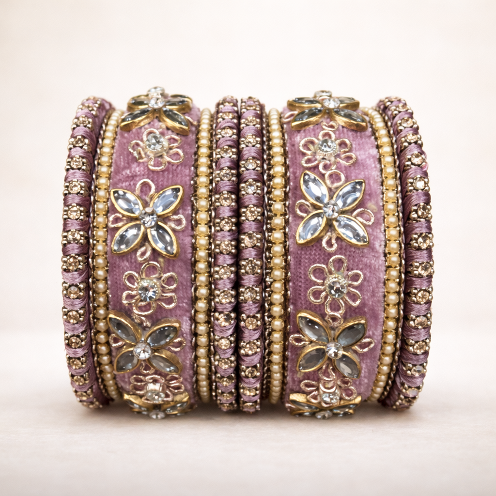 Shrikaa Velvet Bangles SVB-1013 - Blush Pink