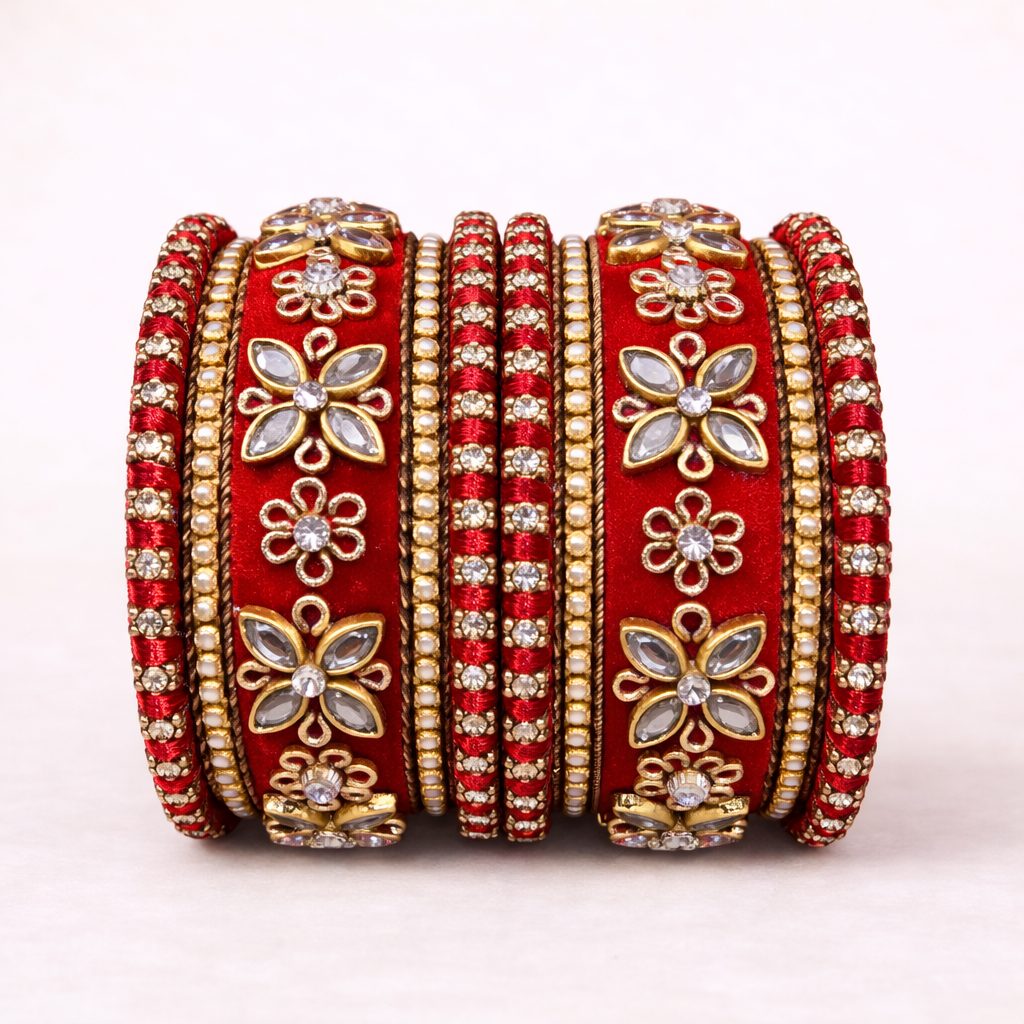 Shrikaa Velvet Bangles SVB-1013 - Red