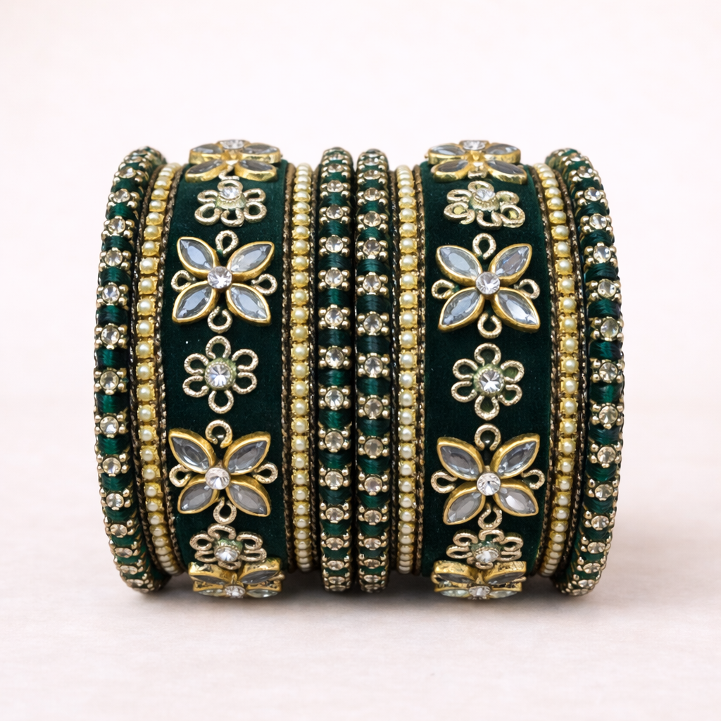 Shrikaa Velvet Bangles SVB-1013 - Dark Green