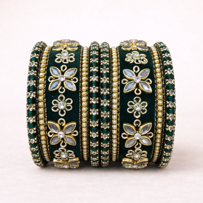 Shrikaa Velvet Bangles SVB-1013 - Dark Green
