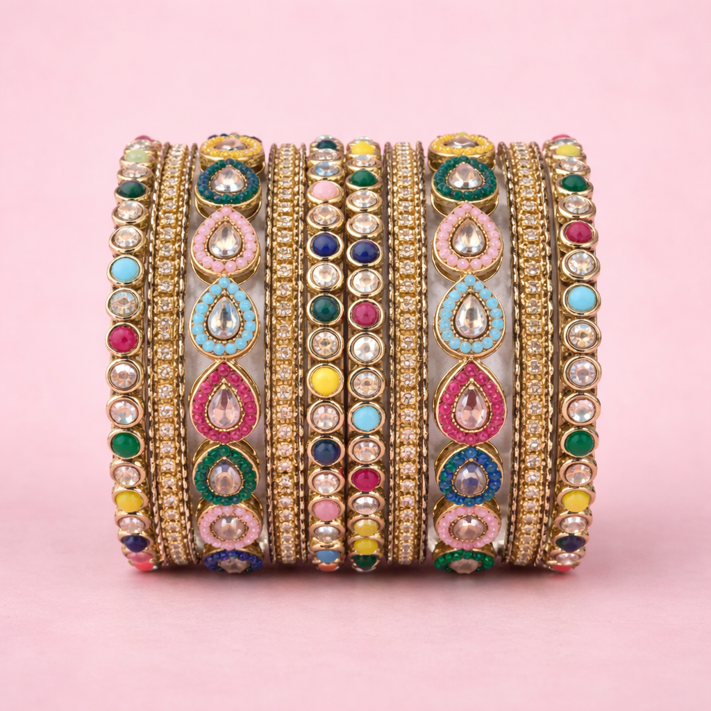 Shrikaa Multicolor Stone Bangles – Traditional Party Wear