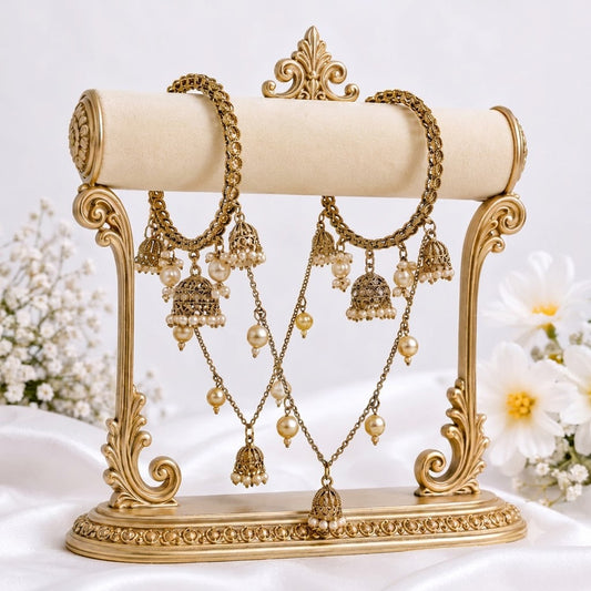Shrikaa Antique Gold Multi-Strand Jhumka Necklace Set