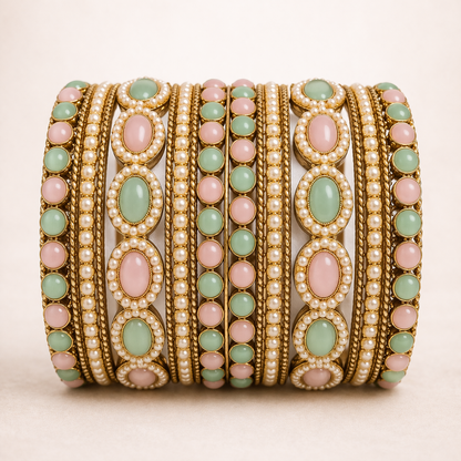 Shrikaa Mint Pink Traditional Party Wear Bangles