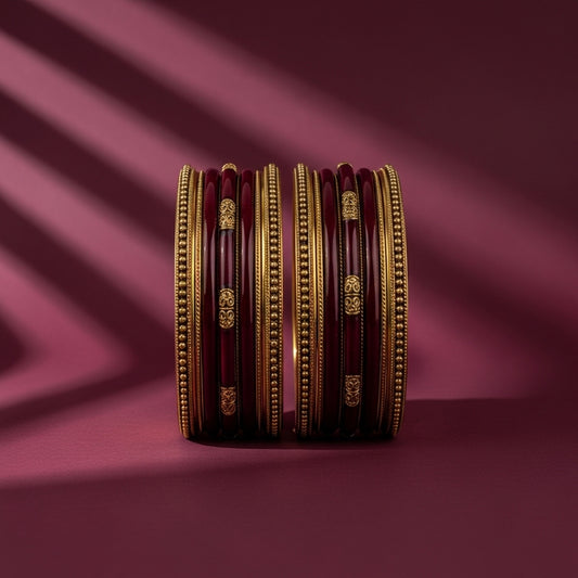 Shrikaa Royal Duo – Wine & Gold Coordinated Combo Stack