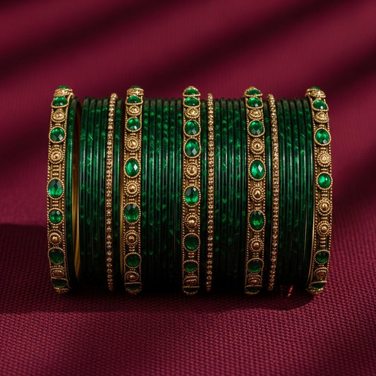 Shrikaa Festive Royale – Emerald & Antique Gold Stack