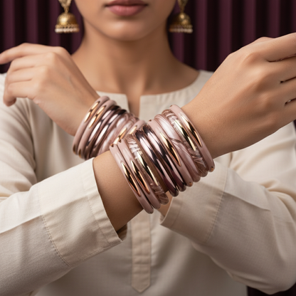 Shrikaa Daily Grace – Beige & Gold Minimal Bangle Stack