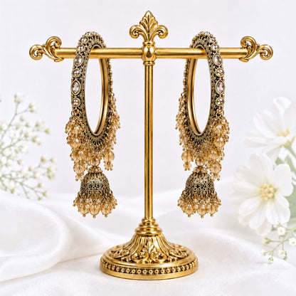 Shrikaa Antique Gold Beaded Cascade Jhumka Bangles - View 1