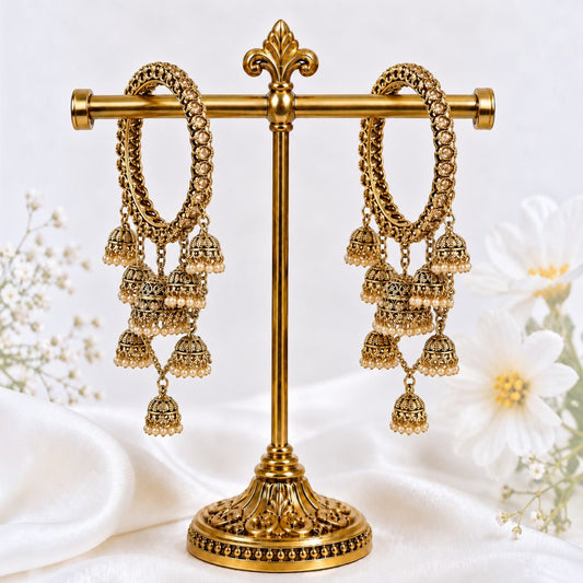 Shrikaa Antique Gold Cascading Multi-Jhumka Bangles - View 1