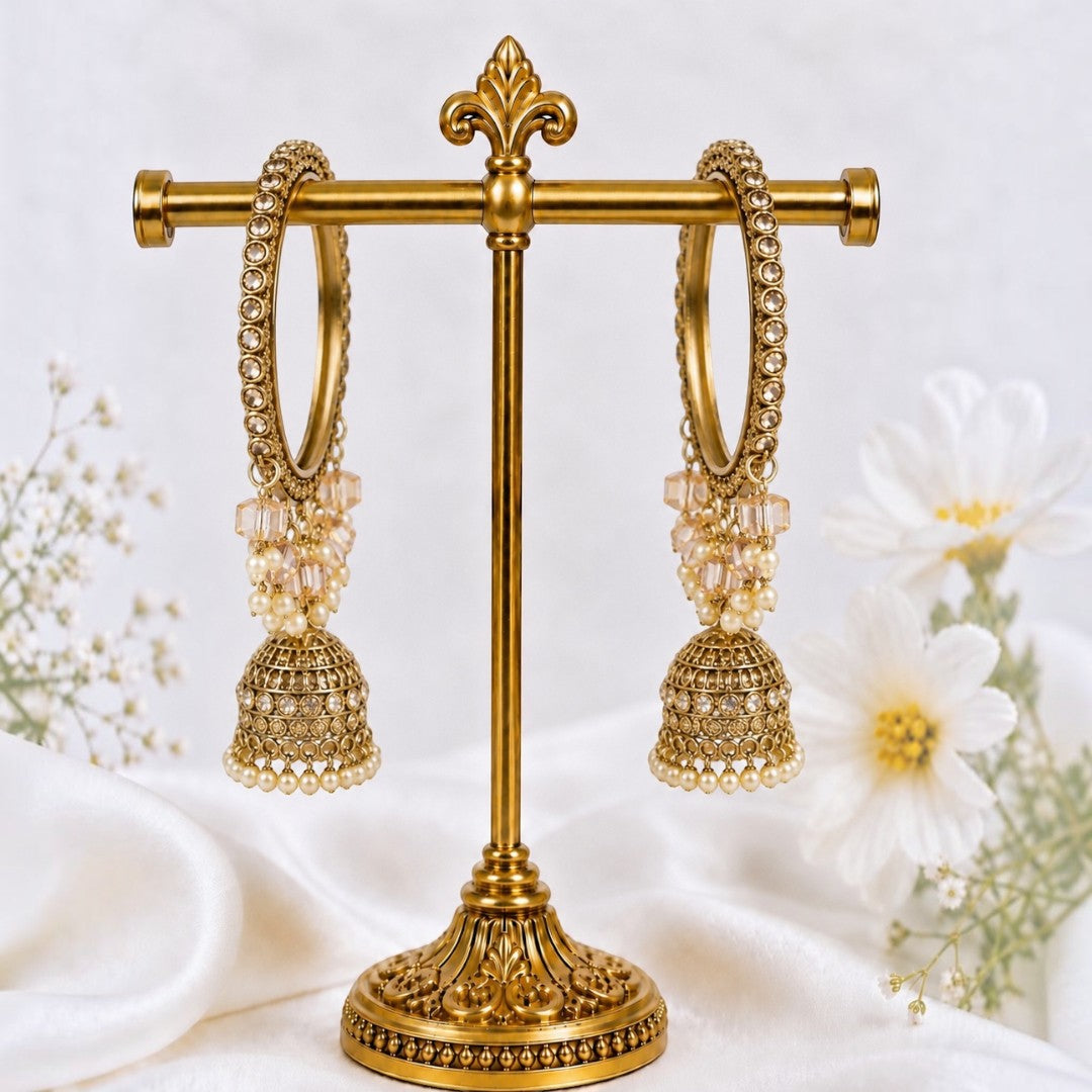 Shrikaa Antique Gold Crystal Bead Jhumka Bangles - View 1