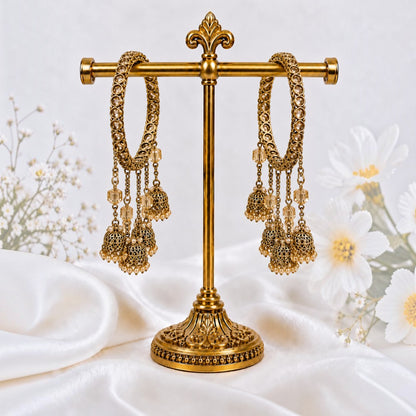 Shrikaa Antique Gold Crystal Cube Tassel Jhumka Bangles - View 1