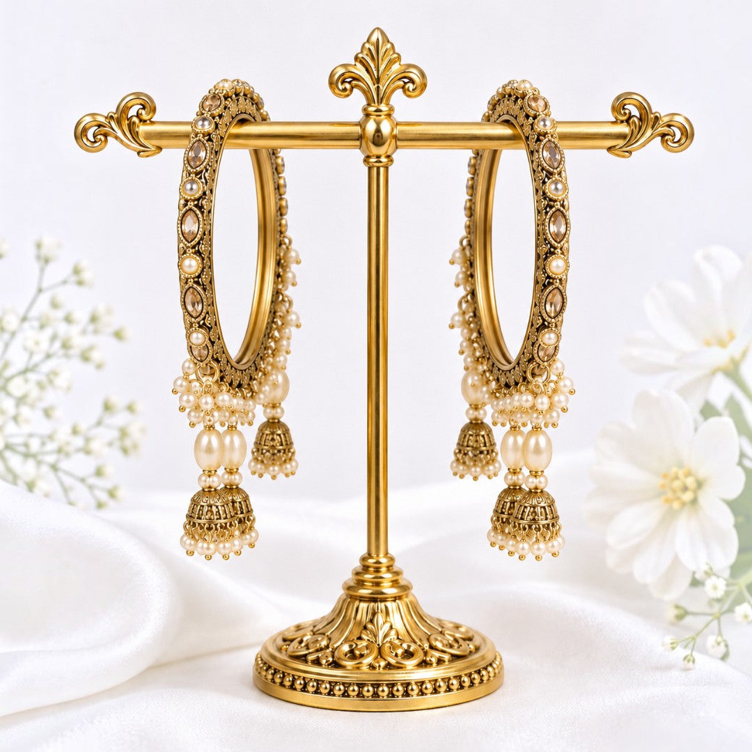 Shrikaa Antique Gold Double Drop Jhumka Bangles - View 1