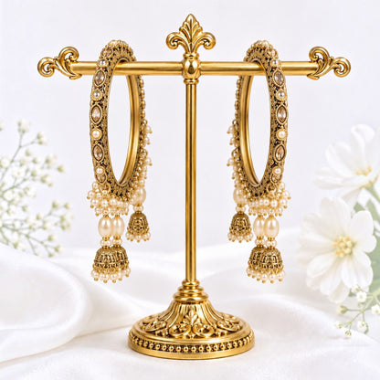 Shrikaa Antique Gold Double Drop Jhumka Bangles - View 1
