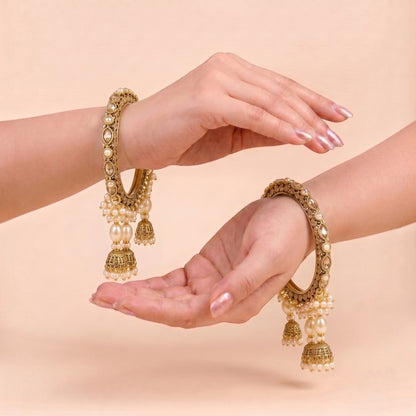 Shrikaa Antique Gold Double Drop Jhumka Bangles - View 2