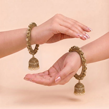 Shrikaa Antique Gold Filigree Lace Jhumka Bangles - View 2