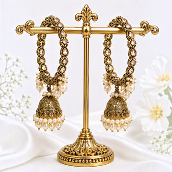 Shrikaa Antique Gold Floral Kundan Jhumka Bangles