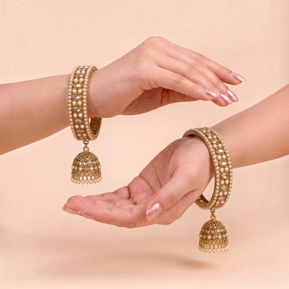 Shrikaa Antique Gold Kundan Bangle Jhumka Earrings - View 2