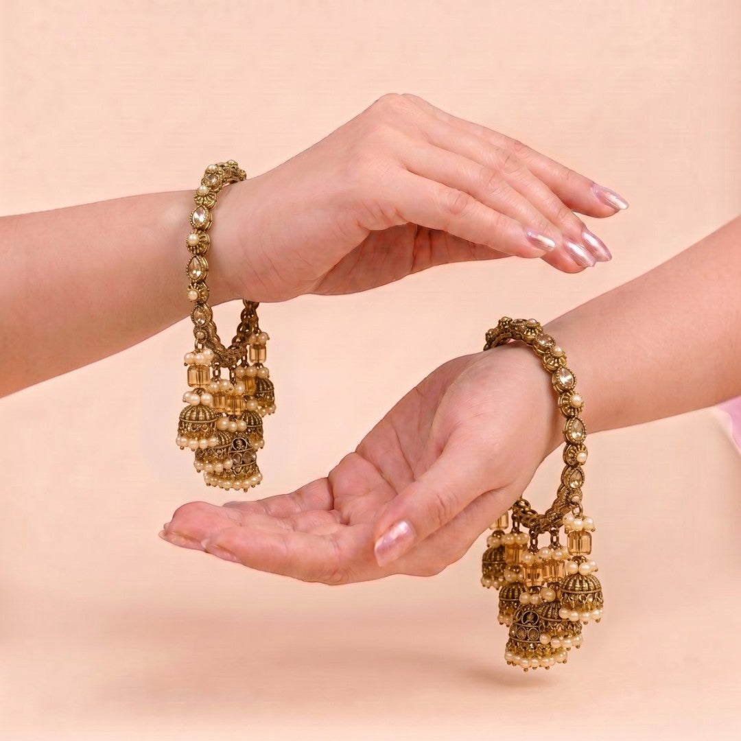 Shrikaa Antique Gold Multi-Drop Jhumka Bangles - View 2