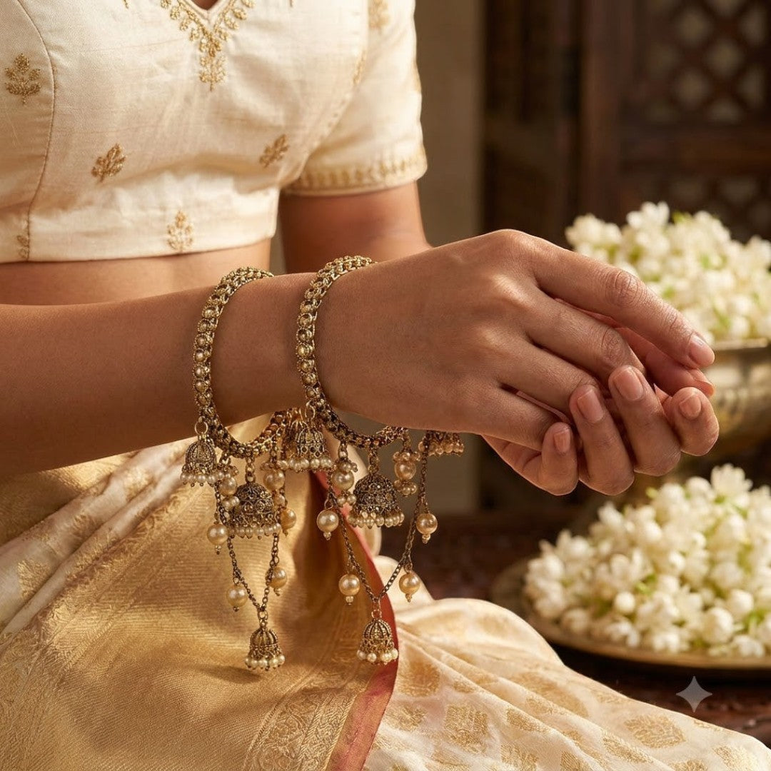 Shrikaa Antique Gold Multi-Strand Jhumka Necklace Set - View 2