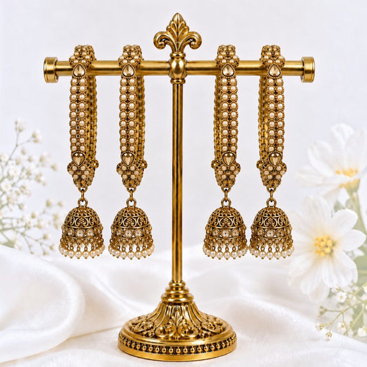 Shrikaa Antique Gold Pearl Beaded Jhumka Bangle Set - View 1
