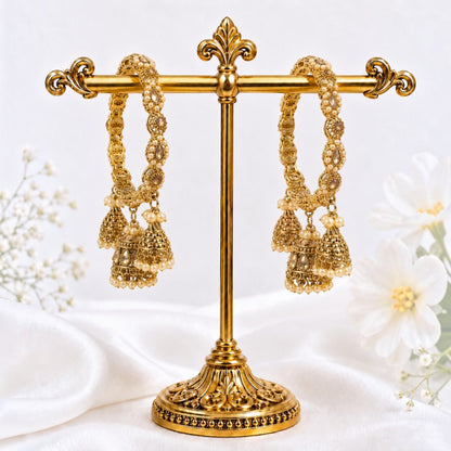 Shrikaa Antique Gold Pearl Cascade Jhumka Bangles - View 1