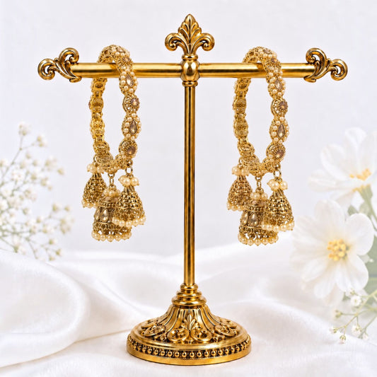 Shrikaa Antique Gold Pearl Cascade Jhumka Bangles - View 1