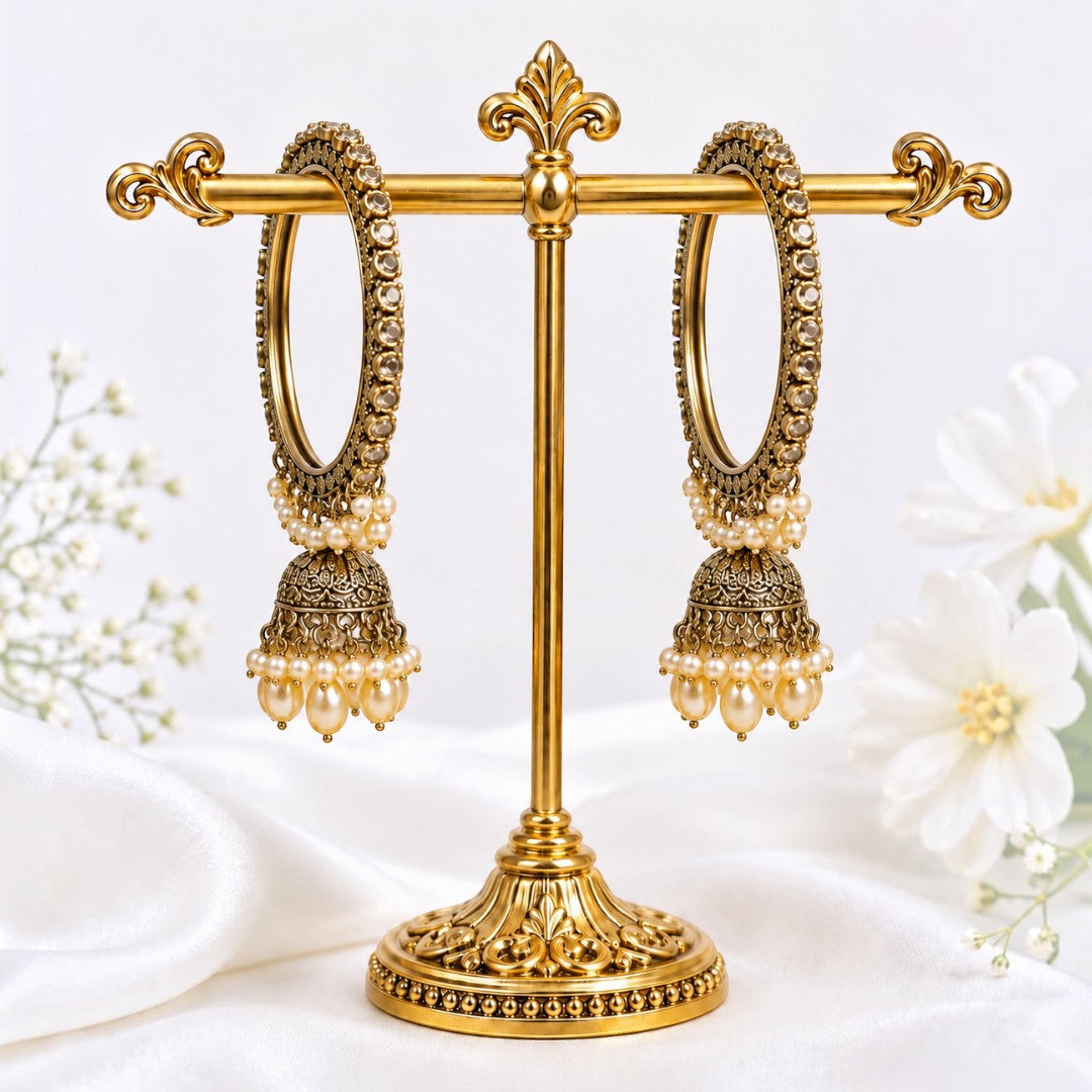 Shrikaa Antique Gold Studded Dome Jhumka Bangles - View 1