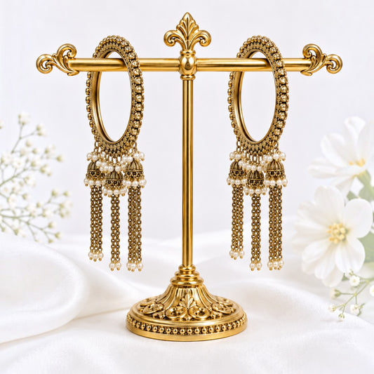 Shrikaa Antique Gold Tassel Chain Jhumka Bangles - View 1