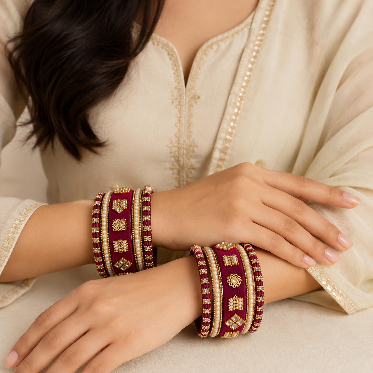 Shrikaa Velvet Bangles - Antique - worn view 1