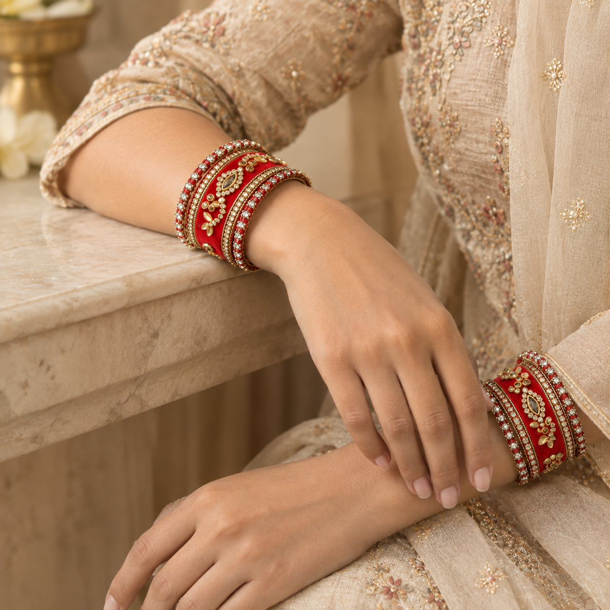 Shrikaa Velvet Bangles - Elegant - worn view 3