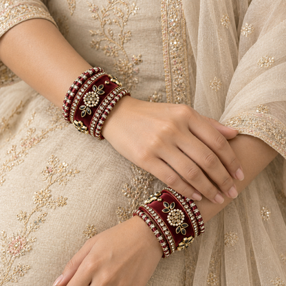 Shrikaa Velvet Bangles - Heritage - worn view 1
