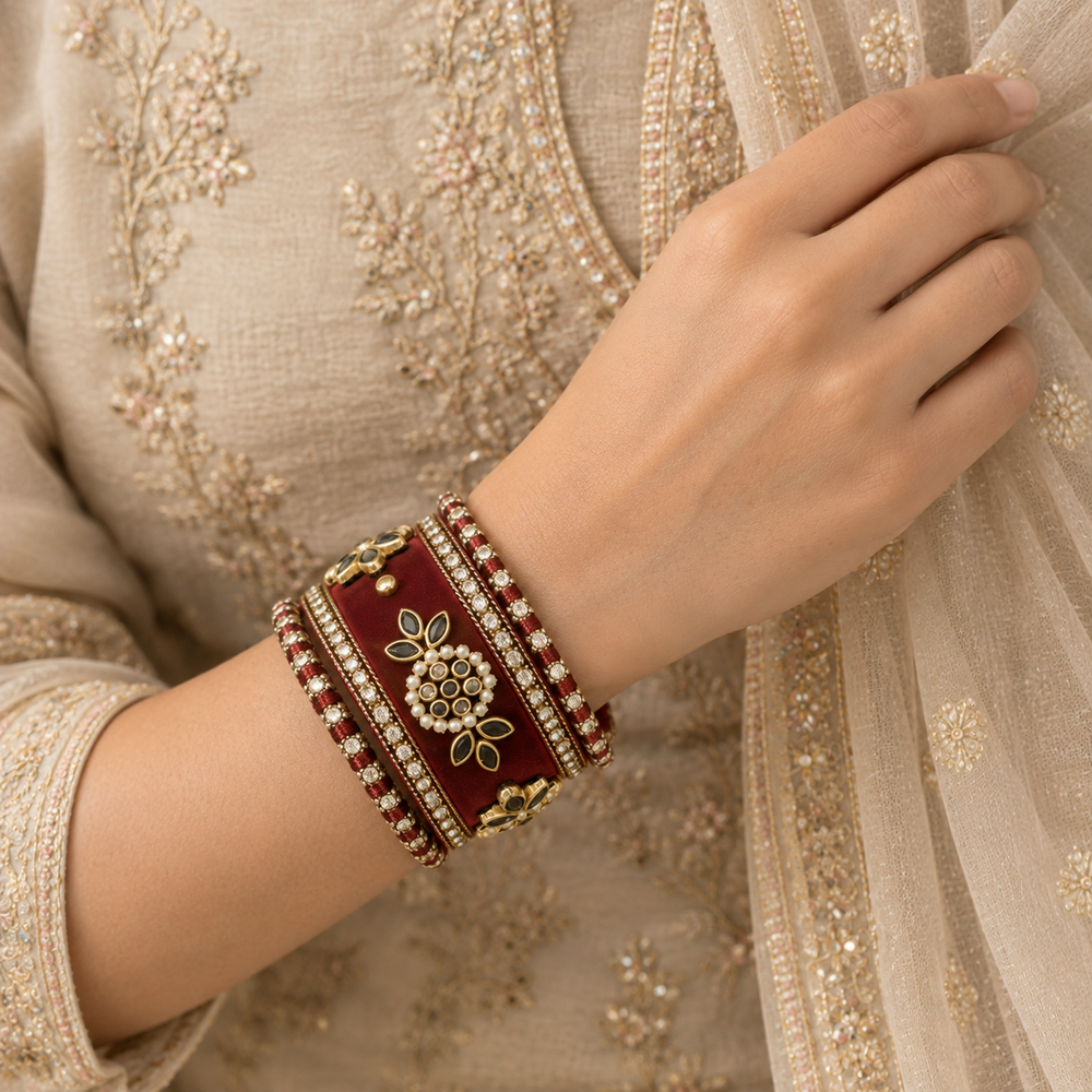 Shrikaa Velvet Bangles - Heritage - worn view 2