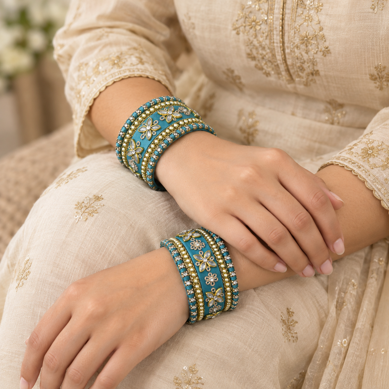 Shrikaa Velvet Bangles - Imperial - worn view 1