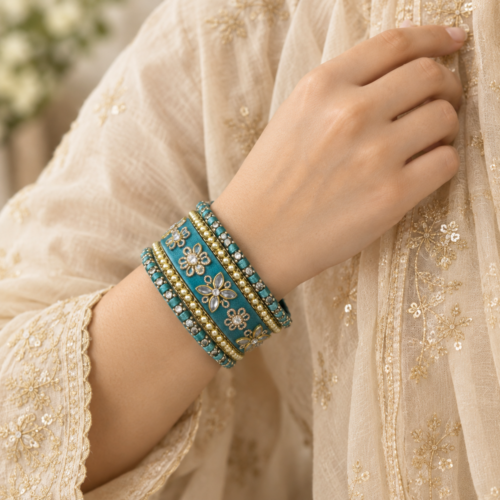 Shrikaa Velvet Bangles - Imperial - worn view 2