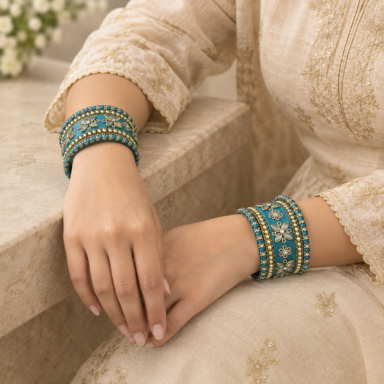 Shrikaa Velvet Bangles - Imperial - worn view 3