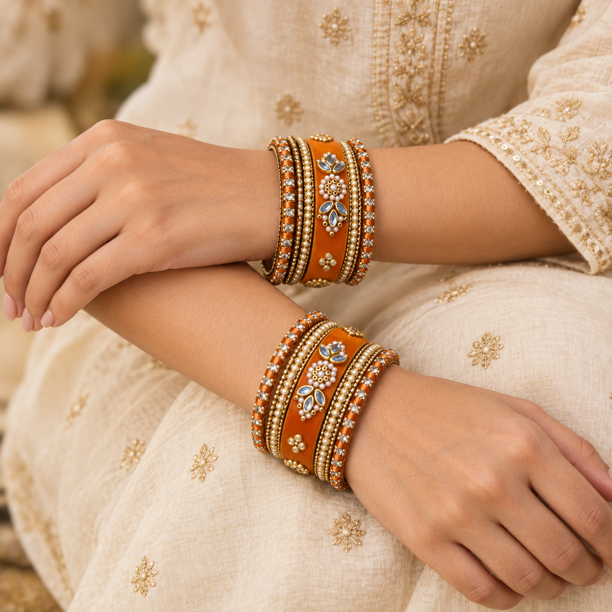 Shrikaa Velvet Bangles - Ornate - worn view 1